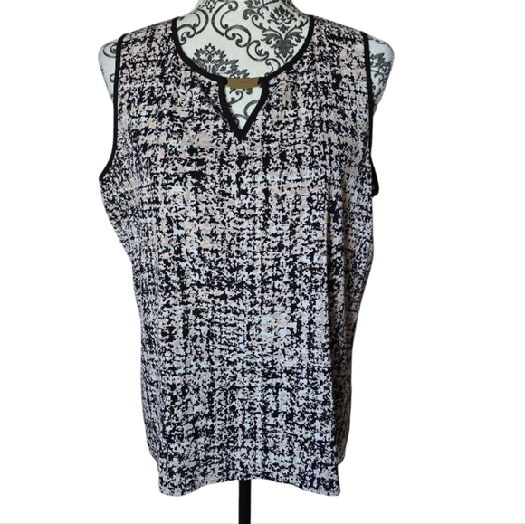 Calvin Klein pink and white sleeveless blouse black trim size large - Picture 1 of 12
